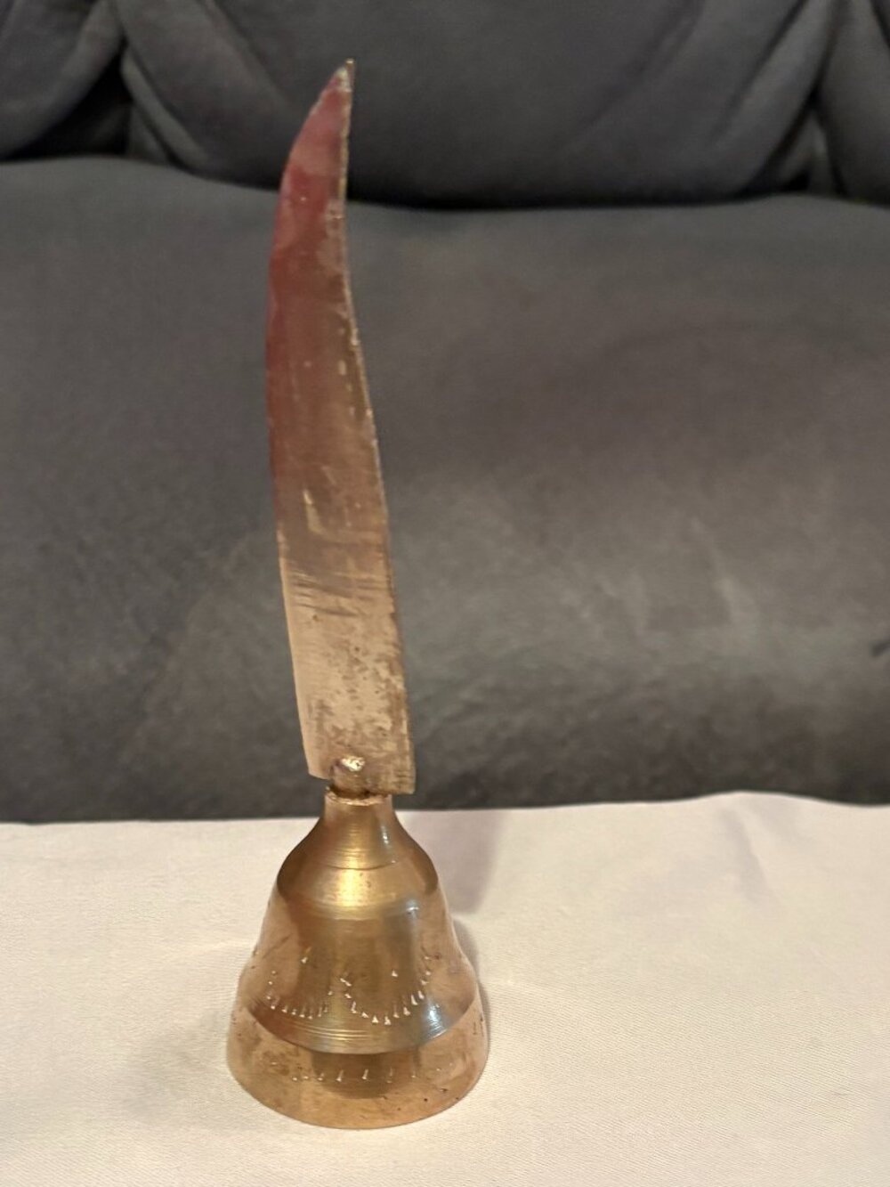 VTG 1980's Etched Brass Handheld Bell w/ Desktop Letter Opener-5.5" H-India-EUC